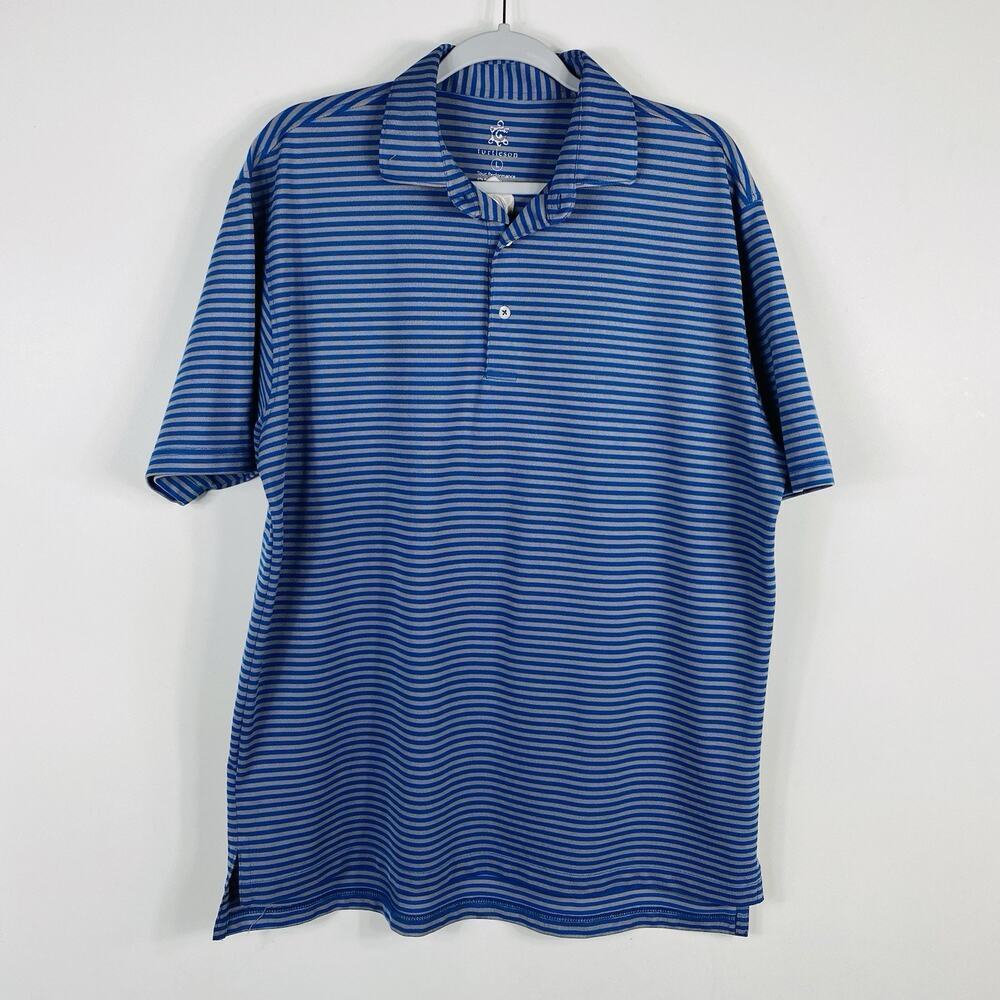 Turtleson Size Large Striped Tour Performance Short Sleeve Polo Shirt Blue Gray